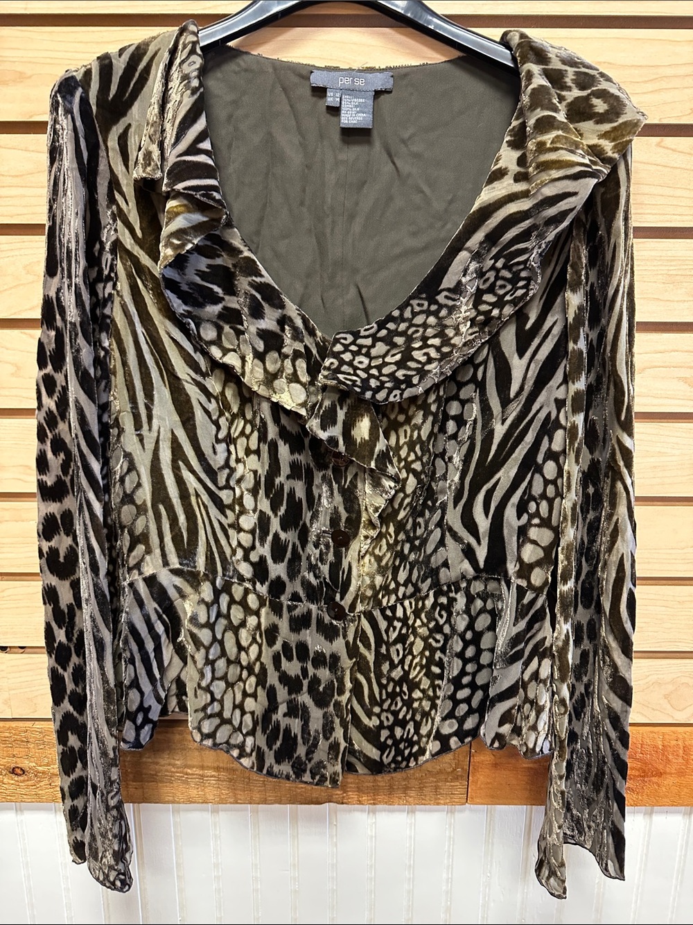 Per Se Olive Green Silk-Blend Top